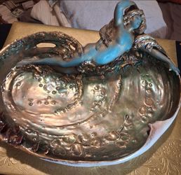 Antique Art Nouveau Porcelain Maiden Sea Nymph Goddess Shell Centerpiece Gilded Gold Royal Rudolstadt Germany  Pre 1920s