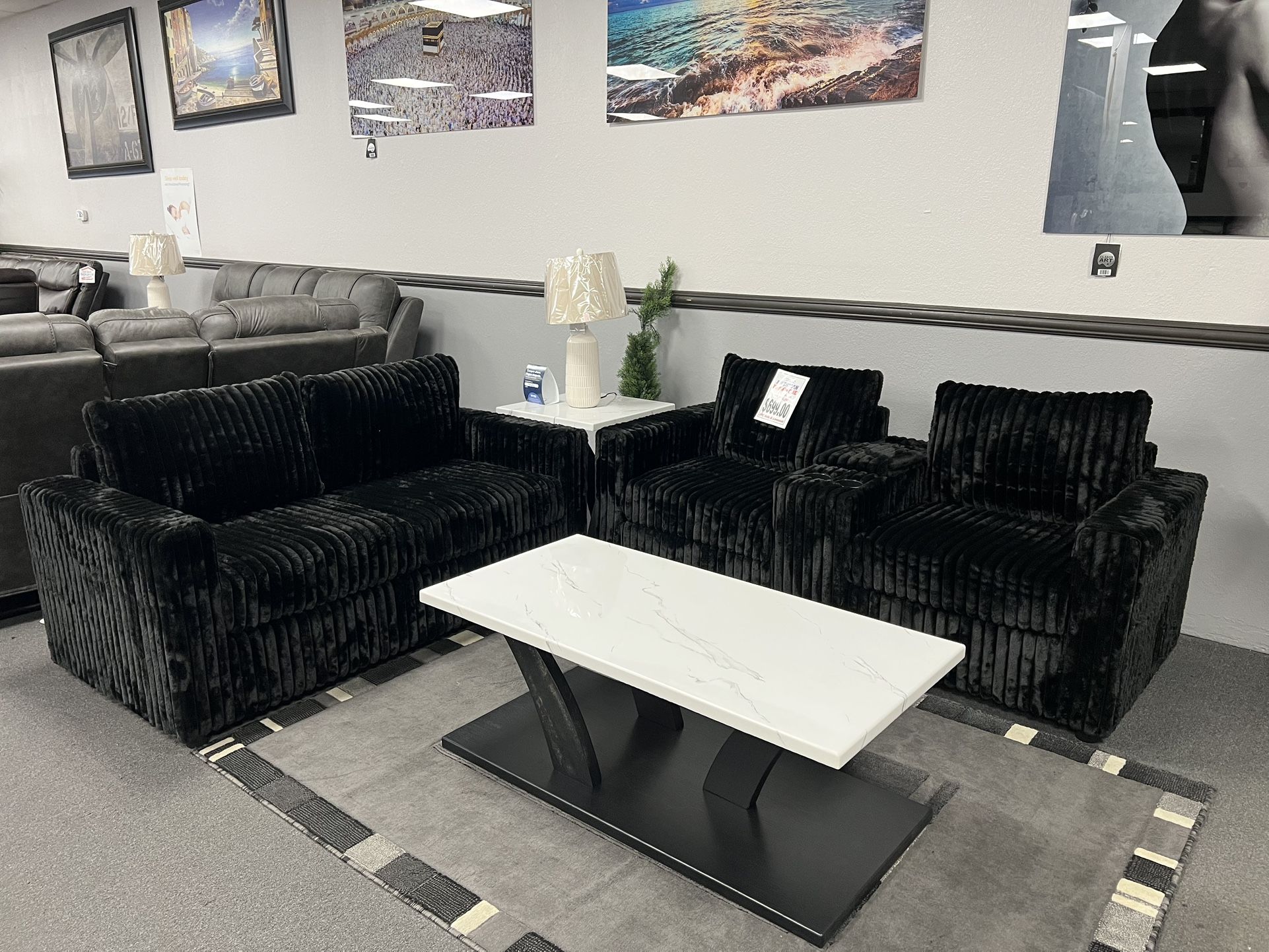 2PC Black Sofa & Loveseat