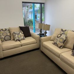 Beige Sofa Set With Table & Laps For Sale