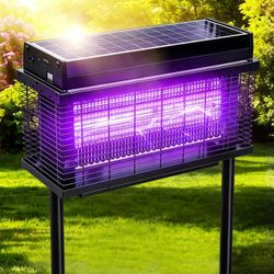Solar Bug Zapper Outdoor, Purple UV Mosquito Zapper with Smart Rain Off Rechargeable Mosquito Killer Lamp, Wireless Solar Powered Fly Trap for Yard Pa