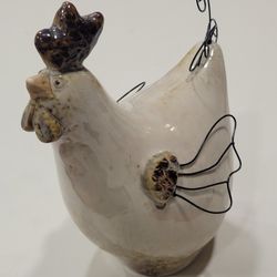 Cream Ceramic Chicken With Wire Wings And Tail