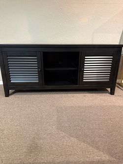Black Wood TV Stand with Louvered Doors