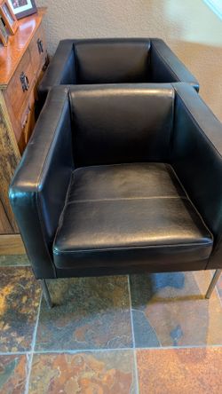 Black Leather Club Chair with Chrome Legs