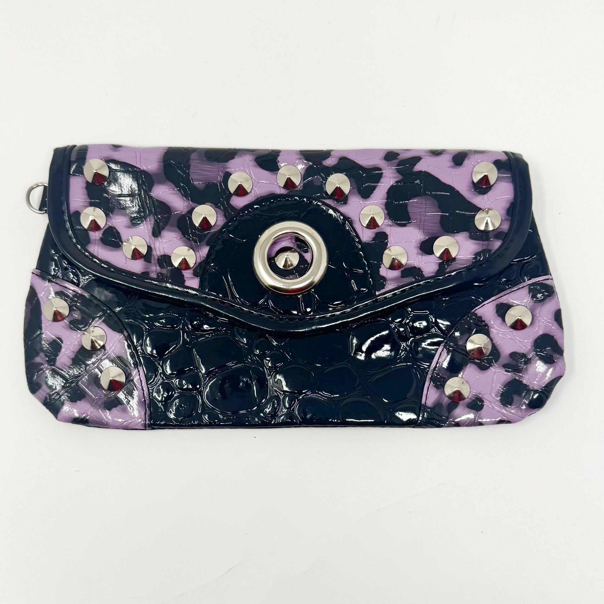 Silver Studded Purple and Black Clutch