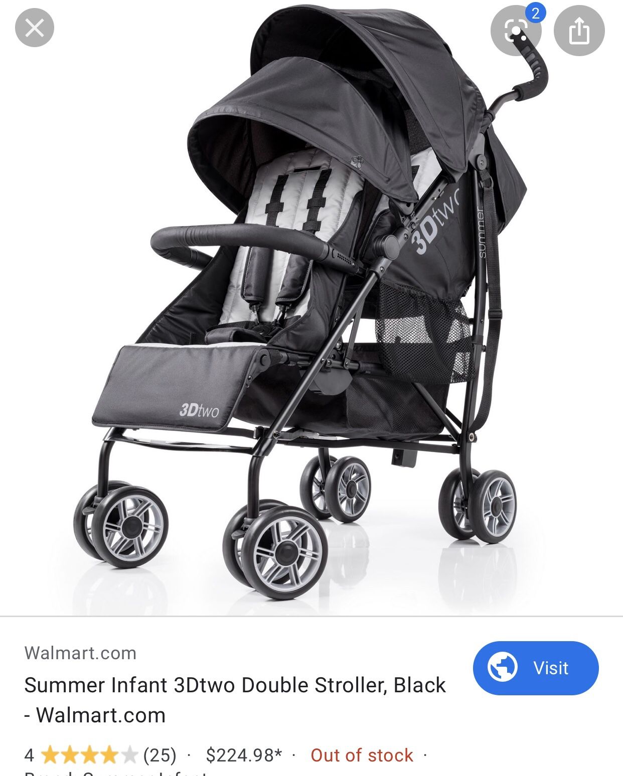 NEW!!! 3dtwo double convenience stroller - black