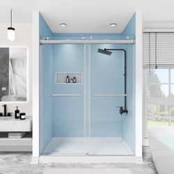 Double Sliding Frameless 60" Shower Door Brushed Nickel with 3/8 in. Clear Glass