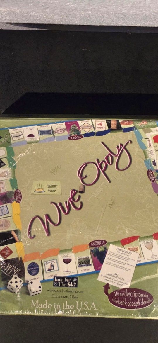 Wine-Opoly". This is a Monopoly-style game with a wine trading theme. 