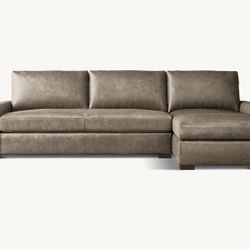 Restoration Hardware Maxwell premium leather sleeper right arm sofa chair sectional with queen bed