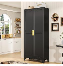 New-71" Tall Metal Pantry Storage Cabinet with Doors and 4 Adjustable Shelves, Black Kitchen Food Pantry Cabinets, Tall Freestanding Cupboard for Kitc