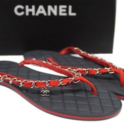 675$ Chanel Womens SandalsThongs 15S Red Black Suede Calfskin Leather - 39.5 EU EXCELLENT condition