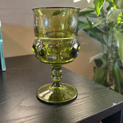 Vintage Green Indiana Glass Kings Crown Thumbprint Goblets Wine 