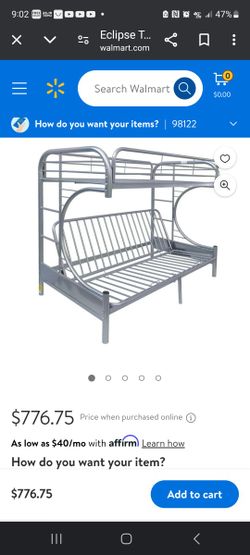 Eclipse Twin Xl Over Queen Futon Metal Bunk Bed with Guardrails, Silver

