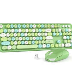Wireless Keyboard and Mouse Combo, MOWUX Colorful Computer Full Size 2.4G Plug and Play Wireless Typewriter Keyboard and Mouse Set for Windows, Comput