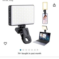 120 LED Phone Light, Selfie Light, 5000Mah Rechargeable Clip Video Light, Adjusted 3 Light Modes, for Phone, Camera, Laptop, iPad, Light for Phone for