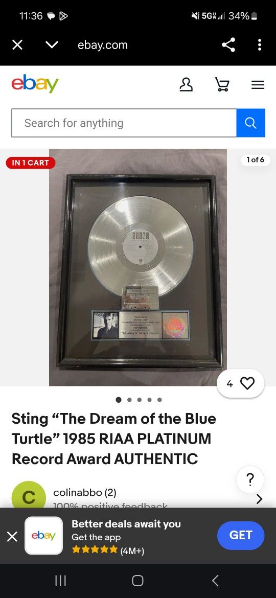Sting Platinum Record Album Award