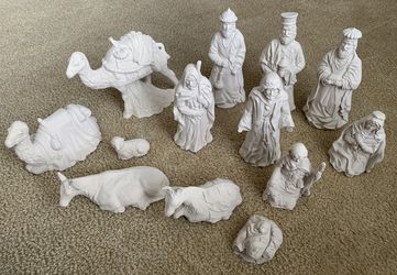 Green ware Nativity set with stable