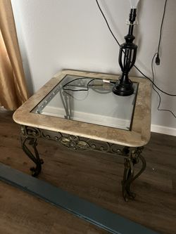 Wrought Iron End Tables With Glass Insert (2)