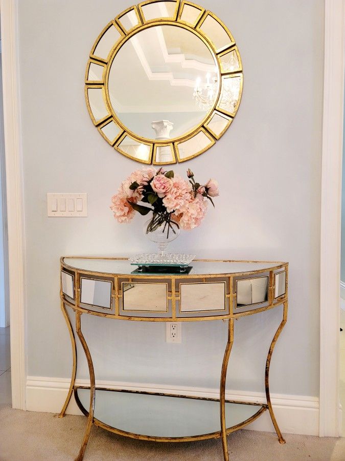 Half Moon Console Table and Mirror set $250