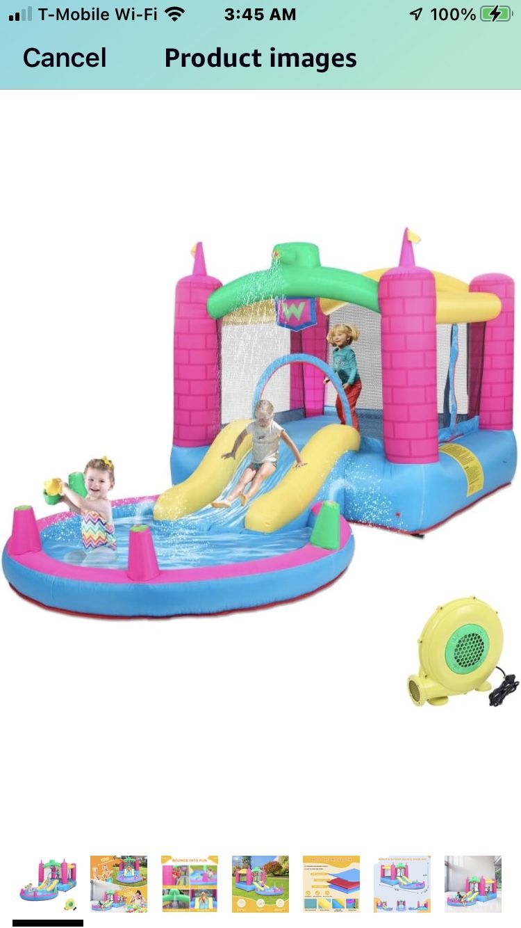 Ktaxon Bounce Inflatable House with 350W Air Blower Jumping Children Outdoor Castle for Backyard Park Kindergarten Bouncy Water Slide W/Pool Carr