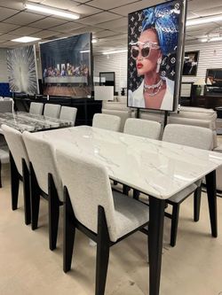 Modern Design, Marble Look Dining Set with Upholstered Chairs starts from $875.00