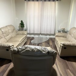 Leather Couches & Glass Tables Set