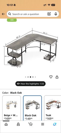 Teraves Reversible L-Shaped Wood Computer Desk with Shelves