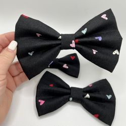 Black With Hearts Dog Bow Tie - Valentine’s Day Dog Bow Tie - Pet Accessories 