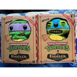TMNT Fugglers Set OF 2 Funny Plushy Monsters Leonardo And Donatello Pizza - NEW