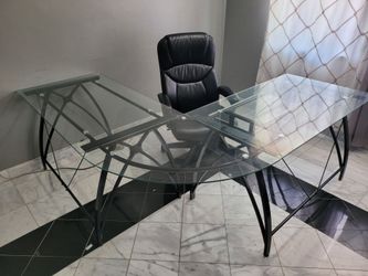 Glass desk with office chair