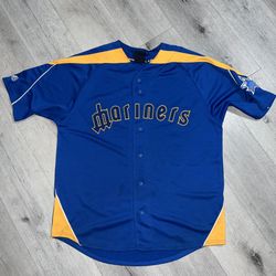 Seattle Mariners Cooperstown Collection Jersey Blue Majestic Mens XL?? *FLAW*