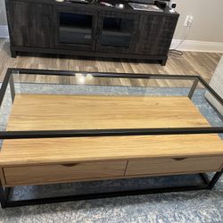 Glass Top Coffee Table with Wooden Drawers