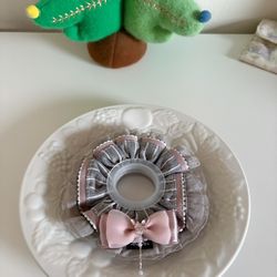 Pink And Gray With Bow Tie Scrunchie/Hair Tie