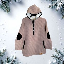 MarleyLilly Pinkish Brown Quilted Hoodie w Shoulder Patches Women Medium