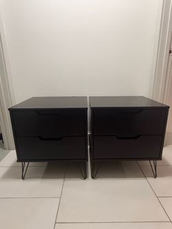 Black Nightstand Set (2) – 2-Drawer, Hairpin Legs – $60