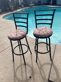 Patio bar swirl chairs with cushions (2) -41 inches hight / cushions- to floor 29 inches