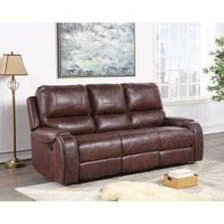 SOFA COUCH MOTION RECLINER SUB DROP DOWN BROWN BONDED LEATHER