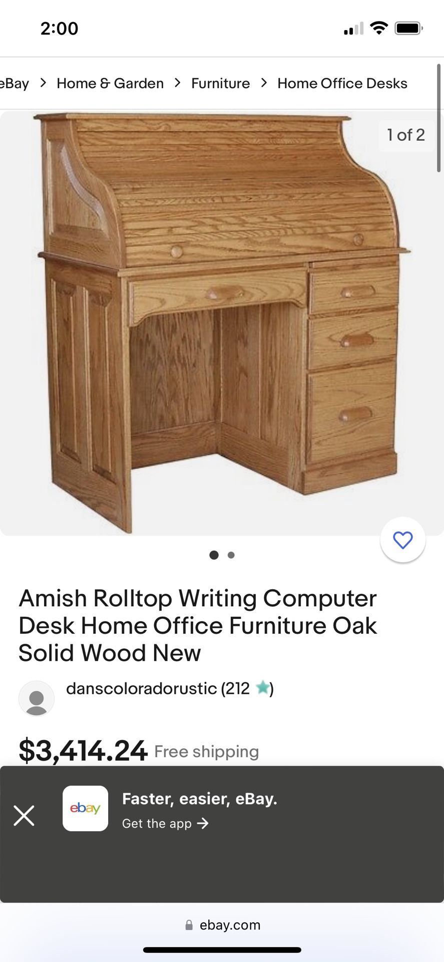 Roll Top Desk Amish Oak Craft 47inch