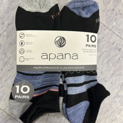 NWT Apana men's performance cushion Low Cut  socks 10 Pairs