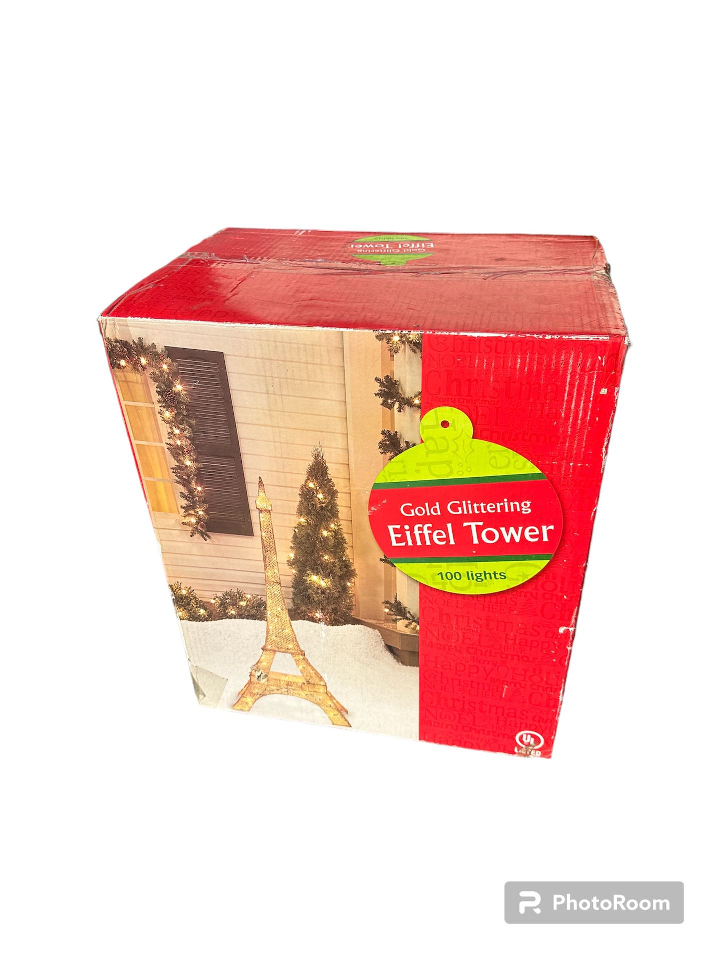 Gold Glittering Eiffel Tower 100 Miniature Twinkling Lights 60” Tall Yard Decor