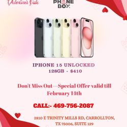 iPhone 15 128GB Desbloqueado disponible en la oferta especial de la semana de San Valentín.
