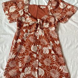 Madewell Orange Silk Floral Print Bohemian Sun Dress