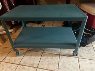 Teal Metal Rolling Cart with Two Shelves