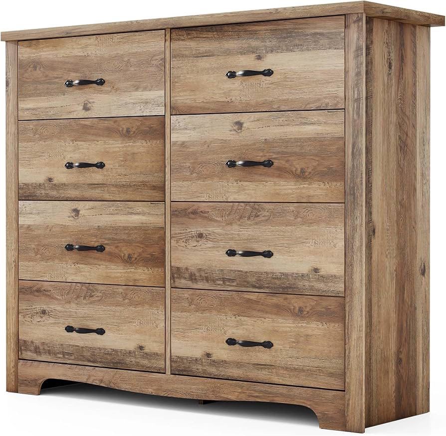 0898 8-Drawer Dresser - Modern Bedroom Chest with Wide Drawers, Wood Storage Organizer for Bedroom or Living Room, Brown
