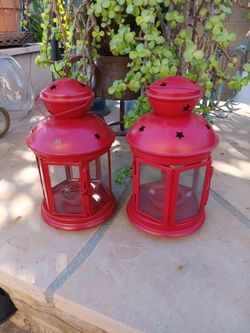 $12 Pair of Red Votive Garden Lanterns. 