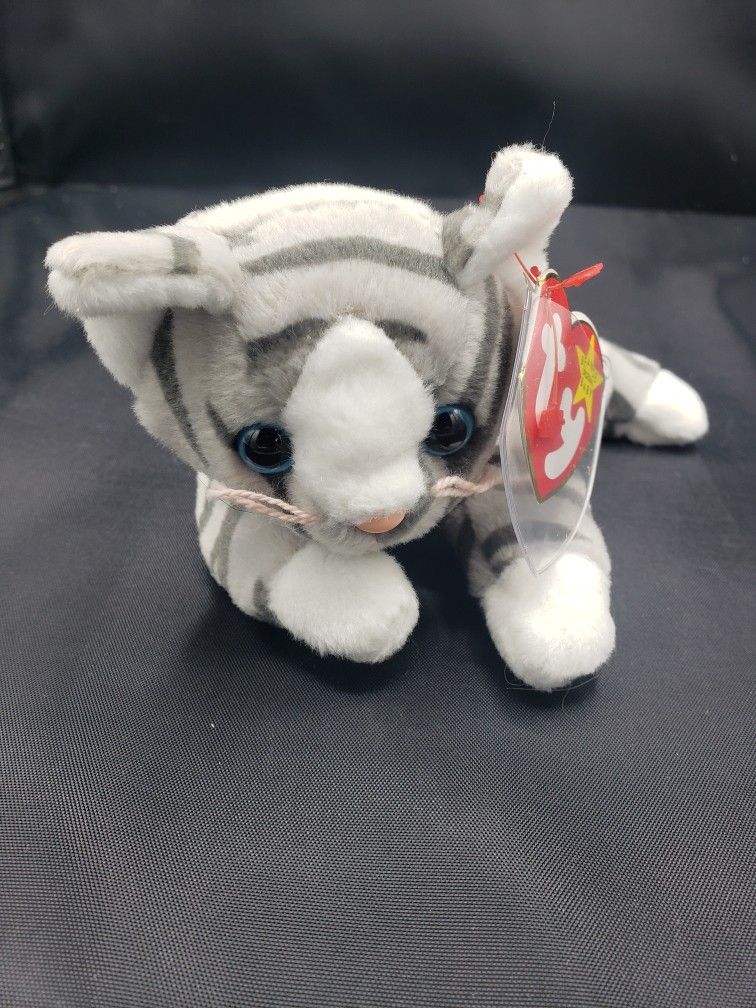 TY beanie baby babies Prance the kitty cat grey and dark gray striped tabby date of birth November 20, 1997 plastic tag cover included #amazon