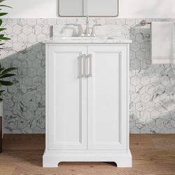 allen + roth Pittman 24min White Undermount Single Sink Bathroom Vanity with White Calacatta Veined
