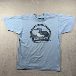 Vintage 80s Lake Winnipesaukee New Hampshire Men’s L Blue Duck Nature Shirt #19
