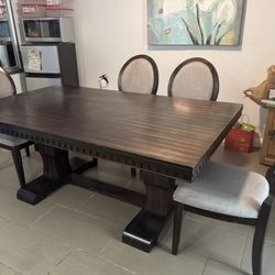 Dining Set, Table, 4 Chairs, Bench - Nara Wood 