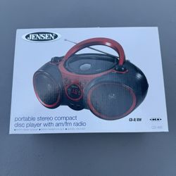 Portable Stereo CD Player Red Black AM/FM Radio Aux Input Lightweight Travel