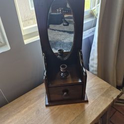 VINTAGE SOLID WOOD WALL MIRROR CANDLE HOLDER WITH SHELF RARE